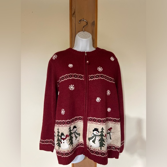 Vtg Croft & Barrow Christmas Sweater Womens 1X Cardigan Zip Snowman Ugly Sweater - Picture 1 of 9